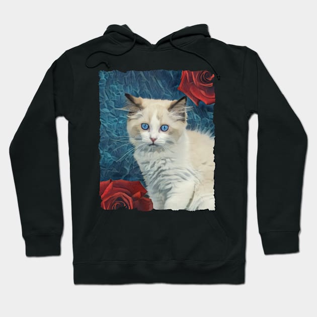 Fluffy White Cat Blue Eyes Hoodie by PhotoArts